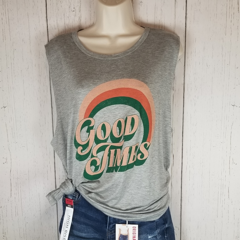 Sale! Plus Size Good Times Graphic Muscle Tank Top - Picture 2 of 5
